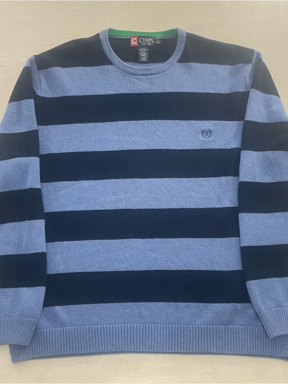 Chaps Sweater Mens XL Blue Blue Navy Stripe Crewneck Pullover Knit